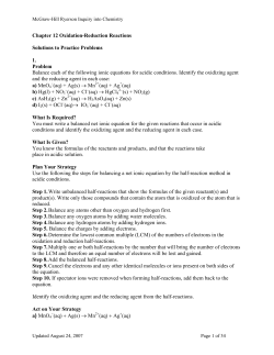 Chapter 12 Oxidation-Reduction Reactions Solutions to Practice