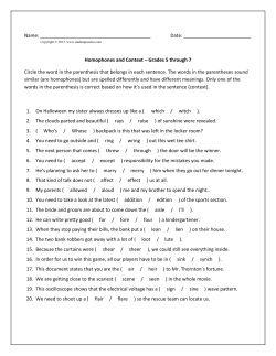 Homophones and Context &ndash; Grades 5 through 7 C