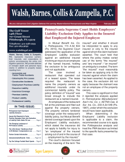 Pennsylvania Supreme Court Holds Employers` Liability Exclusion