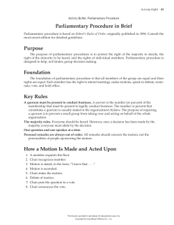 Parliamentary Procedure in Brief Purpose Foundation Key Rules