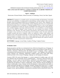 THE LANGUAGE OF SCIENCE: A LEXICAL STUDY OF ACADEMIC