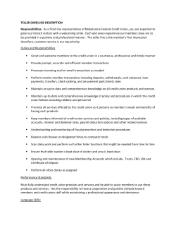 TELLER (MSR) JOB DESCRIPTION Responsibilities: As a front line