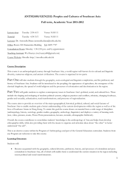 ANTH2450/GEN2332: Peoples and Cultures of Southeast Asia Fall