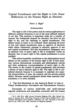 Capital Punishment and the Right to Life: Some Reflections on the