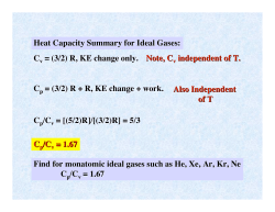Heat Capacity Summary for Ideal Gases: C = (3/2) R, KE change