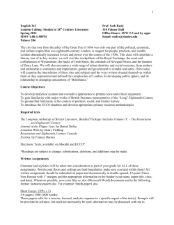 Studies in 18th Century Literature 310 Palmer Hall Spring