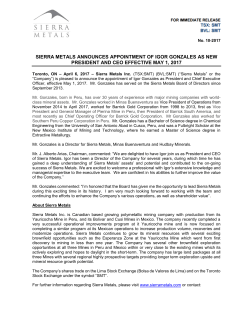 sierra metals announces appointment of igor gonzales as new