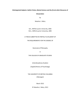 Disintegrated Subjects: Gothic Fiction, Mental Science and the fin