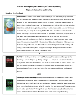 Summer Reading Assignment - Students Entering Grade 10 Honors