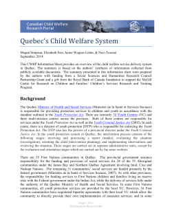 Quebec`s Child Welfare System - Canadian Child Welfare Research