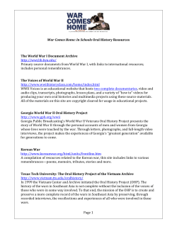 War Comes Home: In Schools Oral History Resources The World