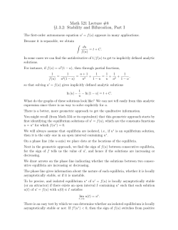 Math 521 Lecture #8 §1.3.2: Stability and Bifurcation, Part I