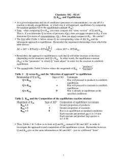 1 Chemistry 102 - SEAS Q, Keq, and Equilibrium &bull; At a