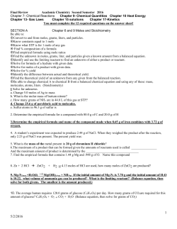 Final Review Academic Chemistry Second Semester 2016 Chapter 7
