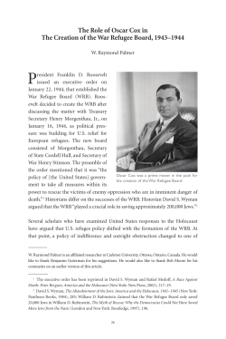 The Role of Oscar Cox in The Creation of the War Refugee Board