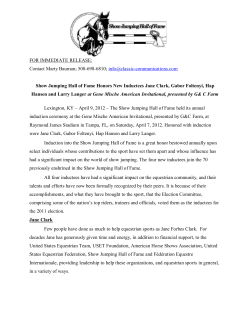 FOR IMMEDIATE RELEASE - Show Jumping Hall of Fame