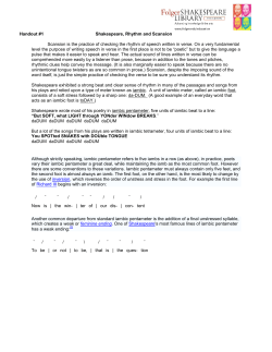 Handout #1 Shakespeare, Rhythm and Scansion