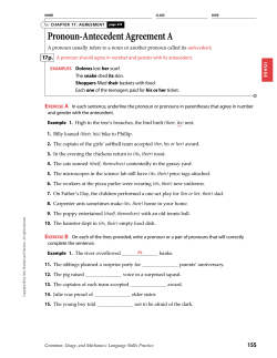 Pronoun-Antecedent Agreement A
