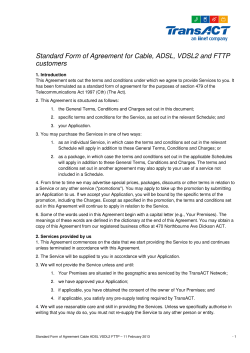 Standard Form of Agreement for Cable, ADSL, VDSL2