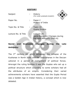 HISTORY Subject : History Paper No. : Paper