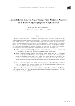 Probabilistic Search Algorithms with Unique Answers and Their