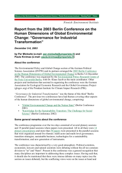 Report from the 2003 Berlin Conference on the Human Dimensions