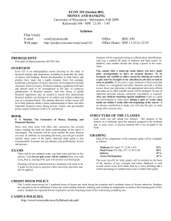 ECON 325 (Section 002) MONEY AND BANKING University of