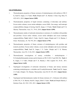 List of Publications: 1. Thermodynamic properties of binary mixtures