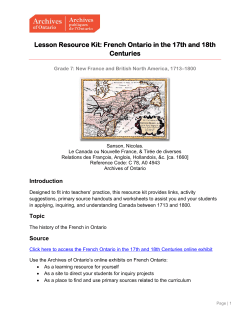 Lesson Resource Kit: French Ontario in the 17th and 18th Centuries