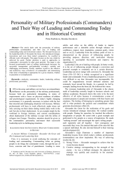 Personality of Military Professionals (Commanders) and Their Way