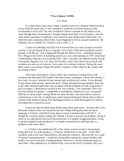 1 &ldquo;Two Cultures&rdquo; (1959) CP Snow It is about - ENGLISH101-725