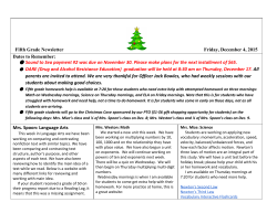 Fifth Grade Newsletter Friday, December 4, 2015 Dates to Remember