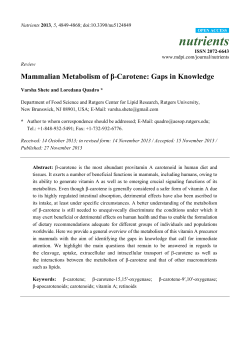 Mammalian Metabolism of &beta;-Carotene: Gaps in Knowledge