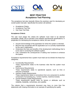 BEST PRACTICE Acceptance Test Planning