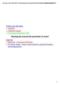 9.4_Alg_I_Hon_2015-2016 - Solving Systems Using Elimination