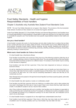 Food Safety Standards - Health and hygiene Responsibilities of food