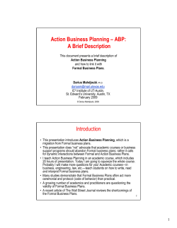 Action Business Planning &ndash; ABP: A Brief Description Introduction