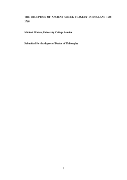 THE RECEPTION OF ANCIENT GREEK TRAGEDY IN ENGLAND