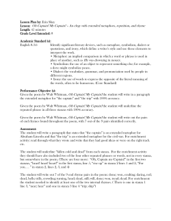 Lesson Plan by: Erin Shay Lesson: Oh Captain! My Captain! &ndash; An