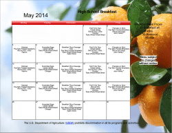 Student Nutrition Menu Calendar