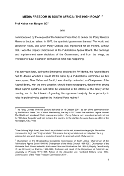 MEDIA FREEDOM IN SOUTH AFRICA: THE HIGH ROAD one