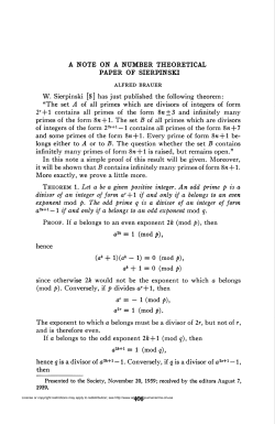 A NOTE ON A NUMBER THEORETICAL PAPER OF SIERPINSKI 406
