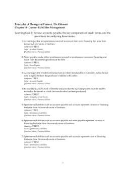 Chapter 15 Current Liabilities Management Learning
