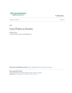 Lyric Poetry as Society - Digital Commons@Wayne State University