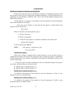 3.3 Specific Heat Specific heat capacities of substance and specific