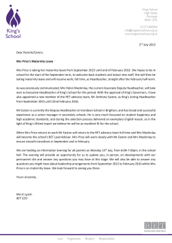 2nd July 2015 Dear Parents/Carers, Mrs Price`s Maternity Leave Mrs