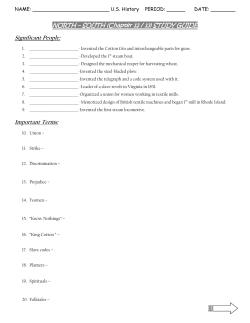 NORTH – SOUTH (Chapter 12 / 13) STUDY GUIDE Significant