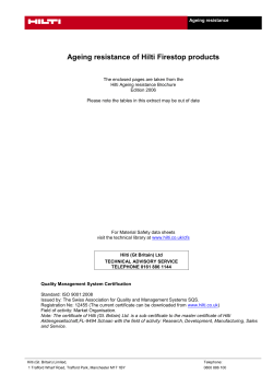 Hilti Firestop Binder, Ageing resistance