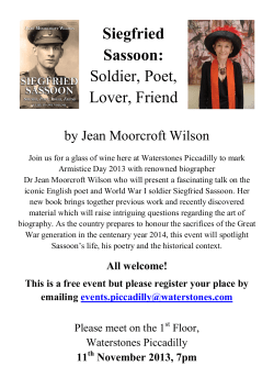 Siegfried Sassoon: Soldier, Poet, Lover, Friend