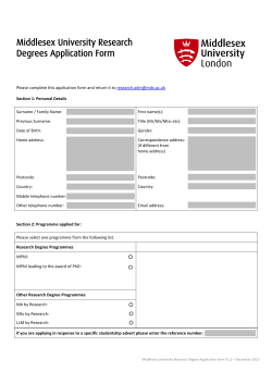 Middlesex University Research Degrees Application Form
